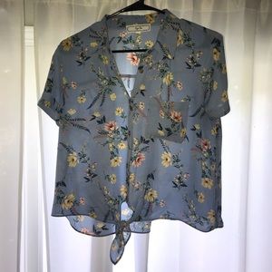 Floral Shear Blue Crop Top